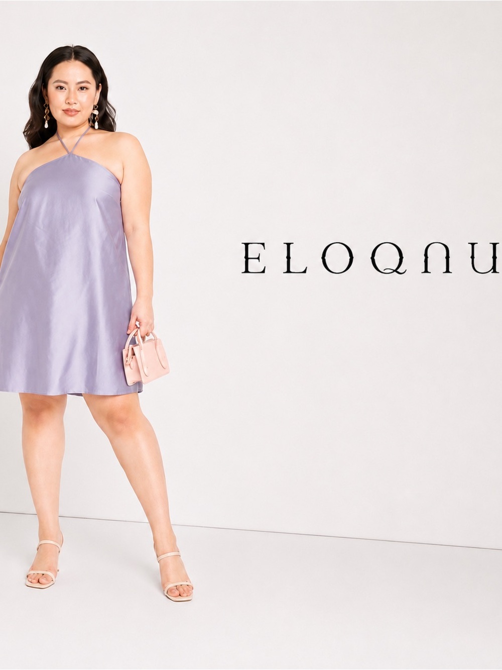 ELOQUII Lavender Satin Halter Mini Dress Y2K Inspired Slip Dres